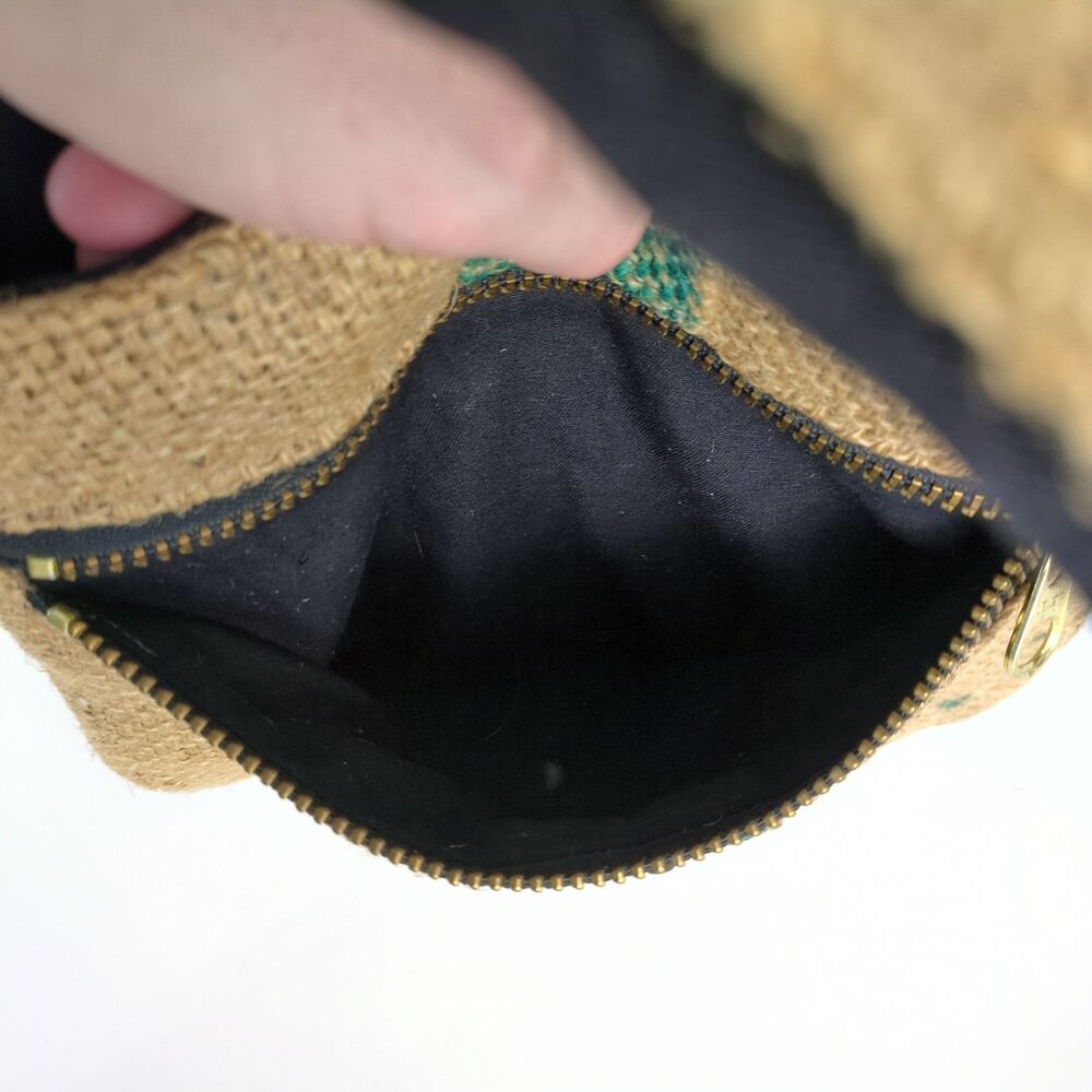 Upcycled Burlap Coffee Sack 11x10" Hand Bag Purse Italian Leather Strap Handle - Picture 8 of 8